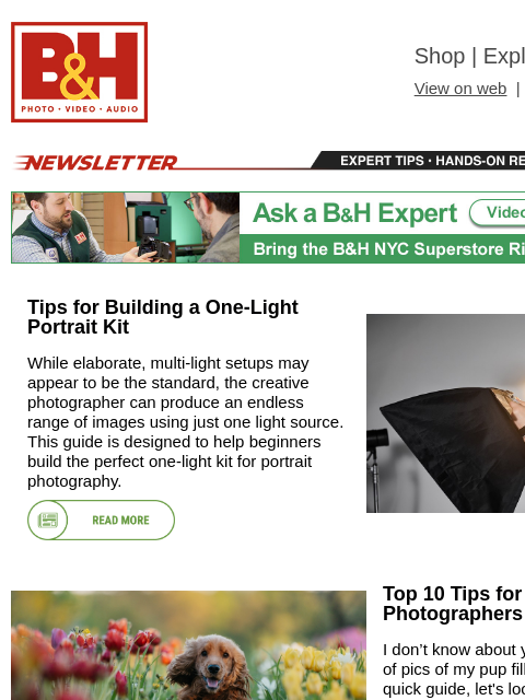 bhphotovideo newsletter: One-Light Portrait Kit, Better Pet Photography, Me...