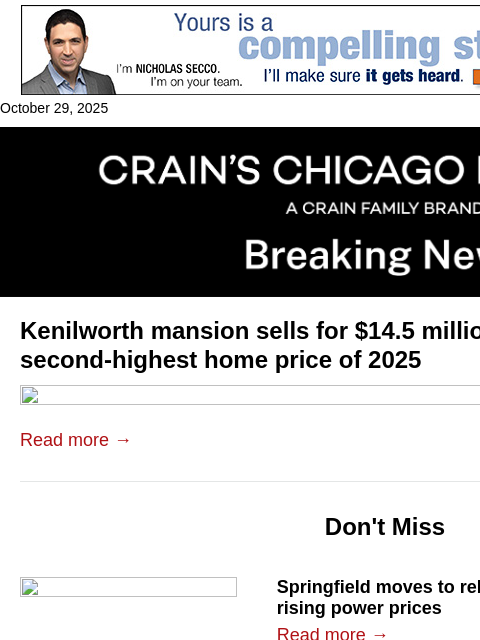 crainalerts newsletter: Kenilworth mansion sells for $14.5M