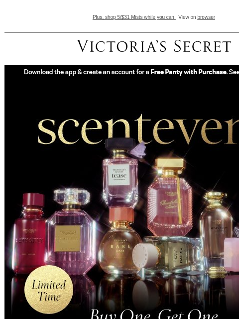 victoriassecret newsletter: Scent Event Is ON: Buy One, Get One FREE Fragrance