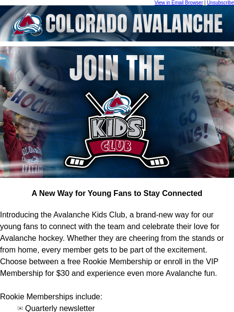 thecoloradoavalanche newsletter: 🏒Introducing the Avalanche Kids Club!