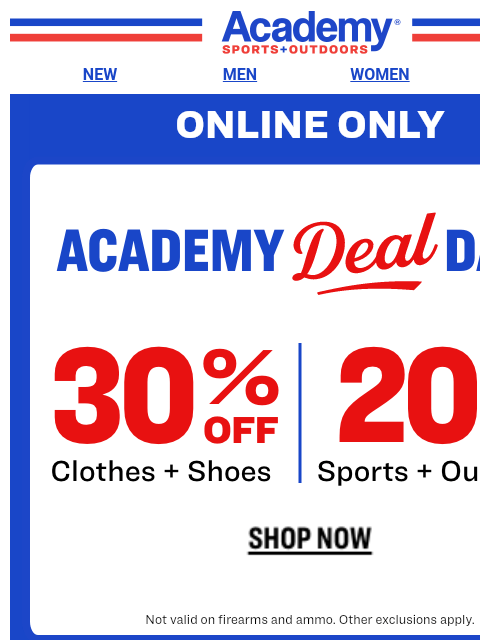 academy newsletter: Last Day! 30% OFF Clothes + Shoes Online