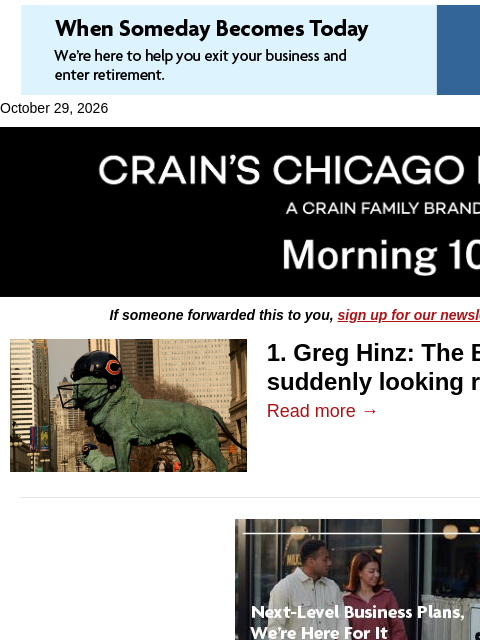 crainalerts newsletter: Bears stadium deal suddenly gains steam