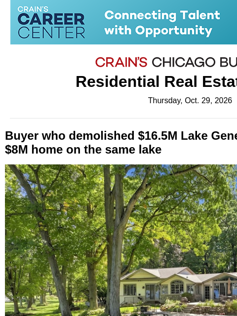 crainalerts newsletter: Lake Geneva home listed for nearly $8M