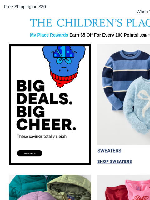 childrensplace newsletter: Black Friday Steal 🌟 Sweaters $15 & Under!