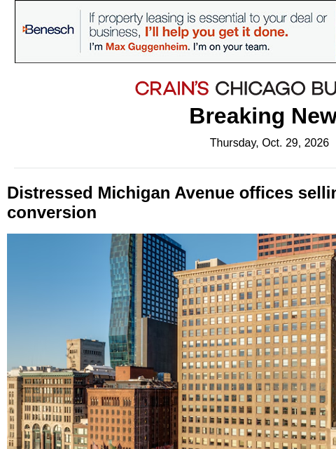 crainalerts newsletter: Distressed Michigan Avenue offices poised for sale