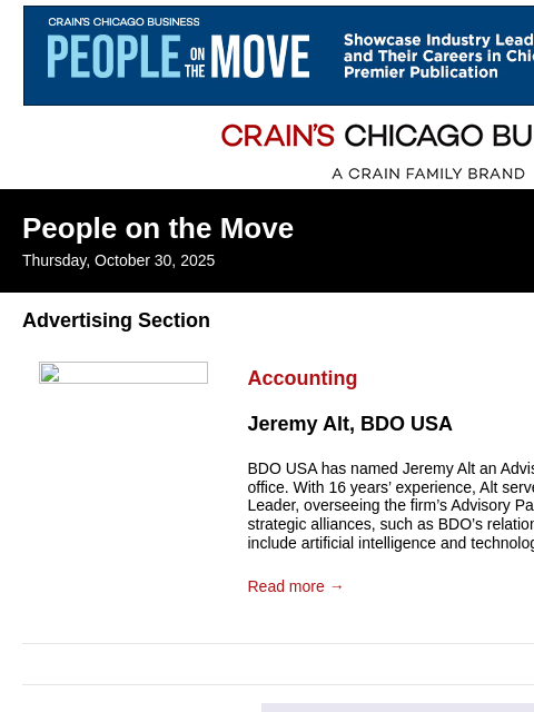 crainalerts newsletter: Crain's Chicago Business - People on the Move