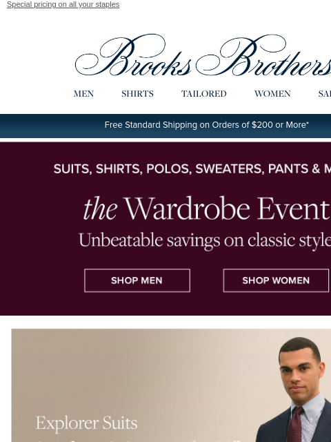 brooksbrothers newsletter: The Wardrobe Event: suits starting at $1199