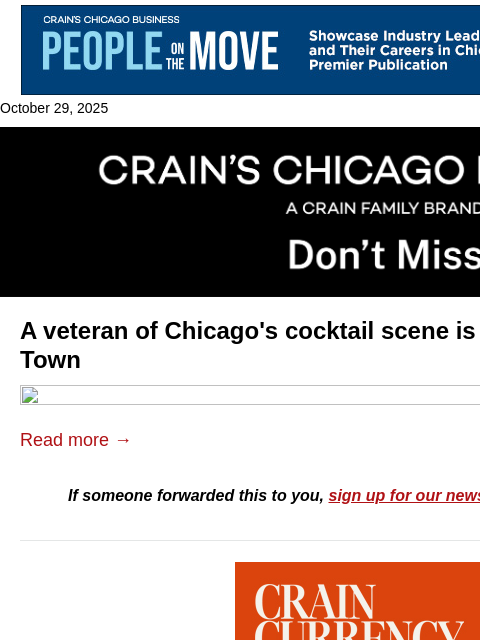 crainalerts newsletter: Veteran Chicago bartender opening West Town spot