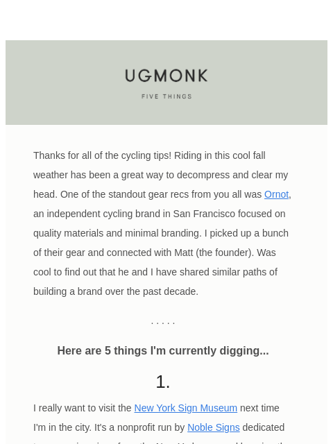 ugmonk newsletter: 5 things I'm digging – October edition