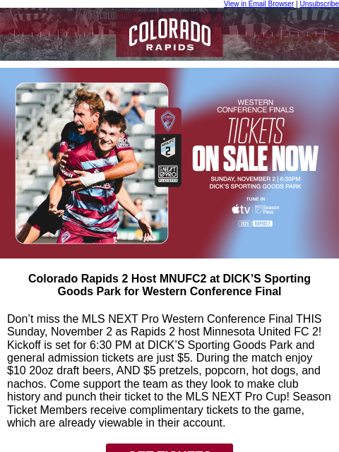 thecoloradorapids newsletter: Colorado Rapids 2 Host the Western Conference Fina...
