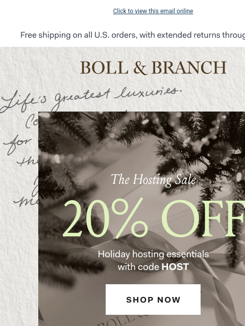 bollandbranch newsletter: 20% OFF: get ready for holiday guests