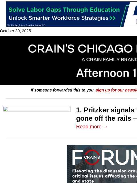 crainalerts newsletter: Pritzker signals transit rescue bill progress