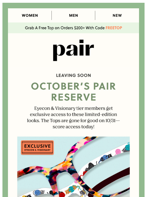 paireyewear newsletter: October Reserve Is Leaving Soon