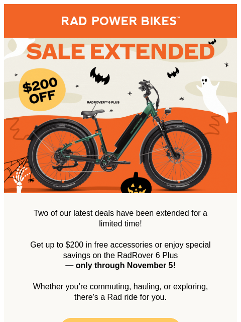 radpowerbikes newsletter: Extended: Haul-O-Ween Deals! 🎃