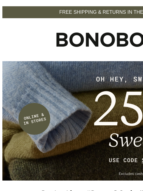 bonobos newsletter: Sweaters Are 25% Off Starting….NOW