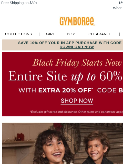 gymboree newsletter: Black Friday is ON! Up to 60% off SITEWIDE!