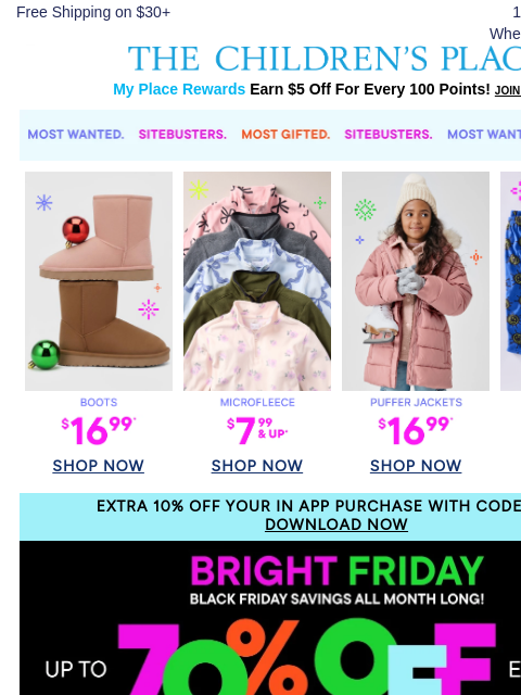 childrensplace newsletter: $6.99 Fleece PJ Pants! Shop Black Friday Now ➡️