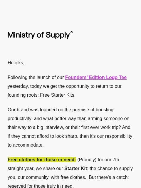 ministryofsupply newsletter: Free Clothes for Those in Need