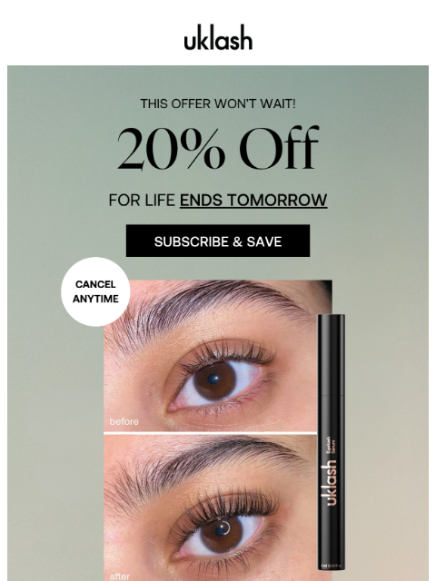 uklash newsletter: 🚨 Just 48HRS Left to Save 20%... forever!