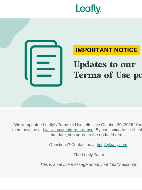leafly newsletter: An update to our Terms of Use
