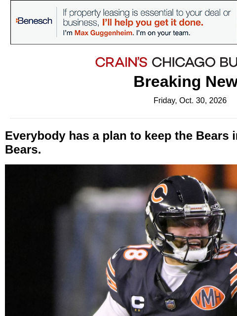 crainalerts newsletter: Bears stadium pitches abound. There's just one pro...
