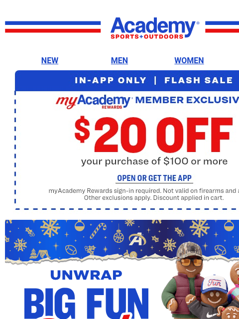 academy newsletter: Today Only!  $20 OFF $100+ In-App Purchase