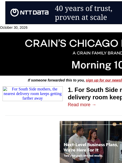 crainalerts newsletter: Chicago's disappearing delivery rooms