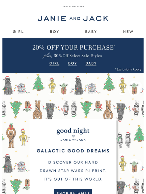 janieandjack newsletter: A hand-drawn STAR WARS™ PJ print for the holidays