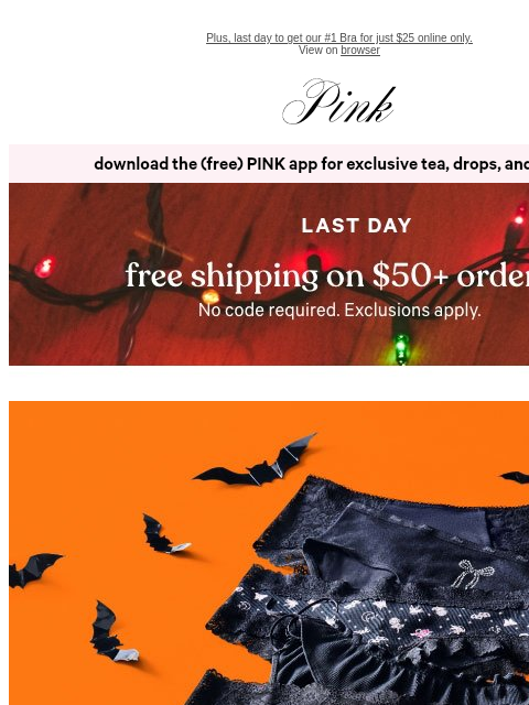 vspink newsletter: Last Day (Scary, We Know): 10/$31 🩲