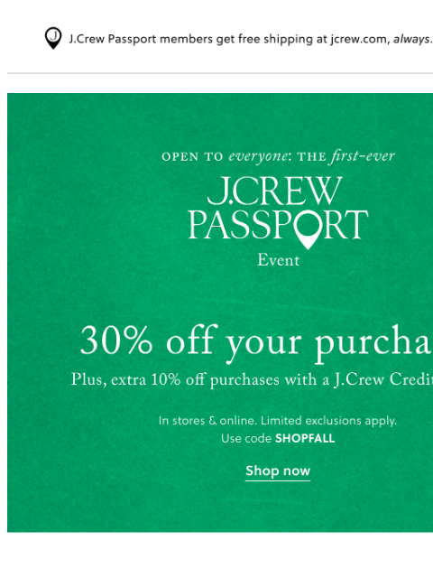 jcrew newsletter: Not a prank: 30% off your purchase & 20% off cashm...