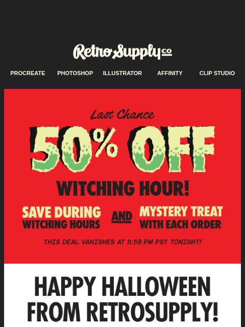 retrosupply newsletter: The Witching Hour is Here! Save 50%