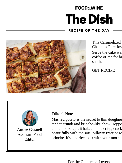 foodandwine newsletter: Caramelized Cinnamon Doughnut Cake