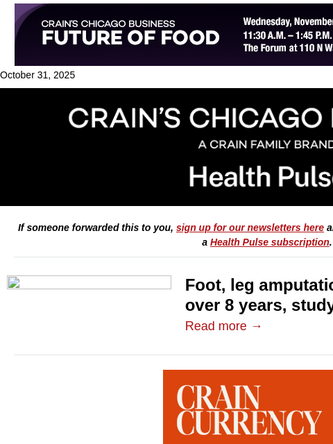 crainalerts newsletter: Diabetes, PAD's growing toll in Illinois
