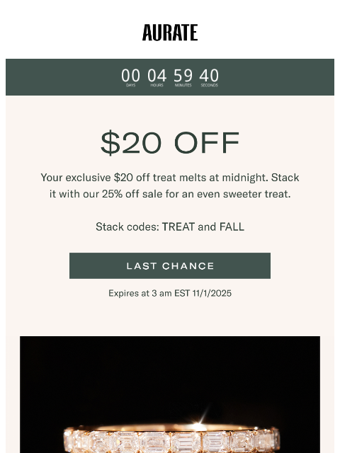 auratenewyork newsletter: LAST CALL! EXTRA $20 OFF