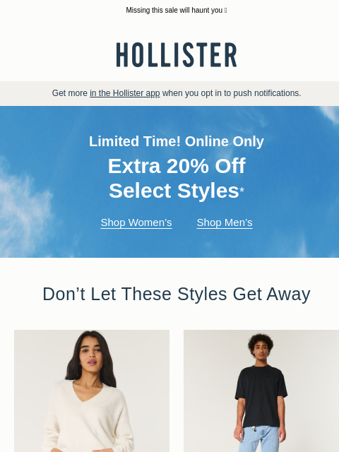 hollisterco newsletter: 🎃 EXTRA 20% OFF 🎃