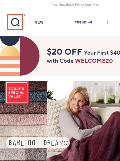 qvcemail newsletter: Barefoot Dreams TSV® + Get $20 Off