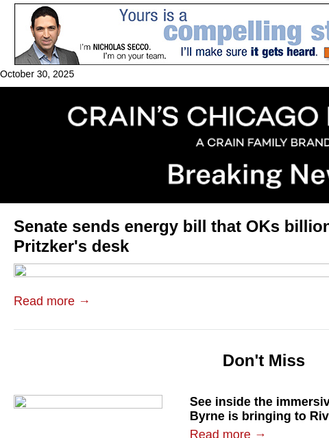 crainalerts newsletter: Energy bill heads to Pritzker's desk