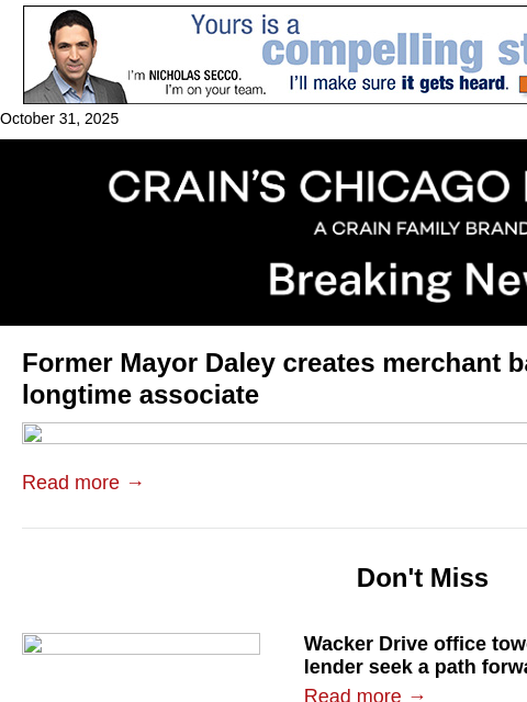 crainalerts newsletter: Ex-Mayor Daley's newest venture