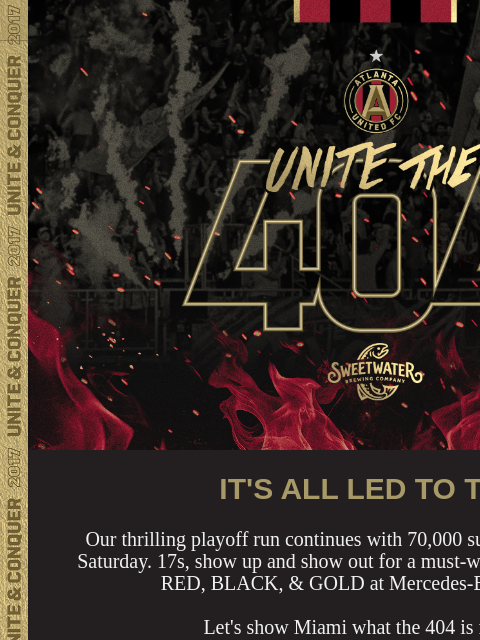 Get Seats. ATLUTD hosts InterMiami ﻿͏ ﻿͏ ﻿͏ ﻿͏ ﻿͏ ﻿͏ ﻿͏ ﻿͏ ﻿͏ ﻿͏ ﻿͏ ﻿͏ ﻿͏ ﻿͏ ﻿͏ ﻿͏ UNITE THE 404 IT'S ALL LED TO THIS Our thrilling playoff run continues with 70000 supporters behind us this