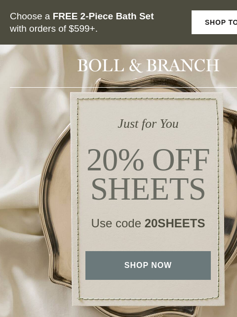 bollandbranch newsletter: 20% off Sheets + a free gift 