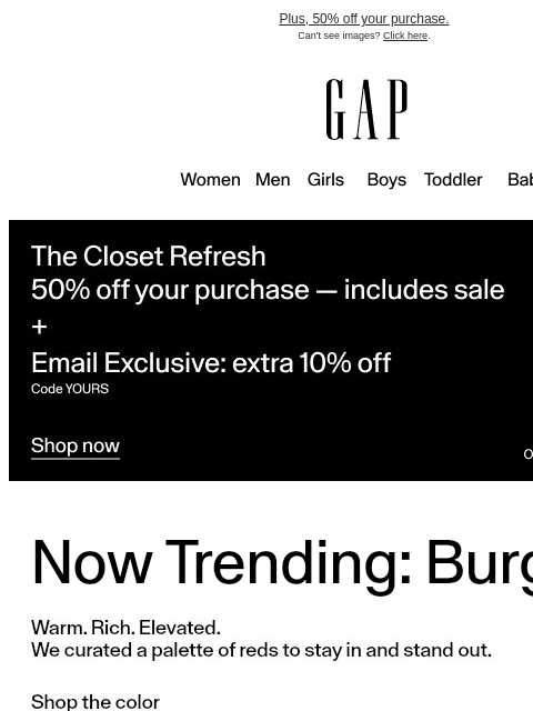 gap newsletter: Trending now: Burgundy