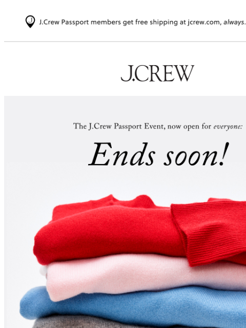 jcrew newsletter: 20% off cashmere won’t last forever!