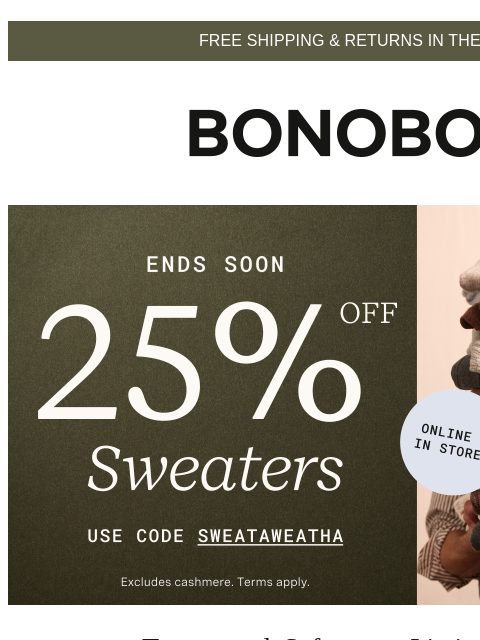 bonobos newsletter: Ends Soon: 25% Off Sweaters