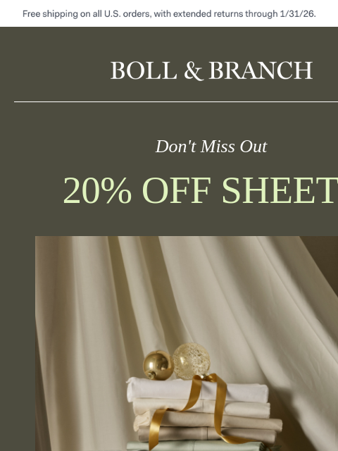 bollandbranch newsletter: 20% off bestselling sheets