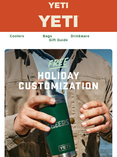 yeti newsletter: Free Holiday Customization
