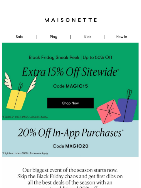 maisonette newsletter: Extra Hour, Extra Savings, Extra 20% Off Sitewide