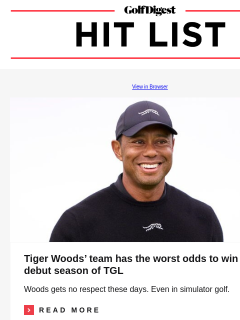 Why Max Homa was playing at a local muny just two days after winning his latest PGA Tour title GolfDigest View in Browser Tiger Woods Tiger Woods' team has the worst odds to win the debut season of