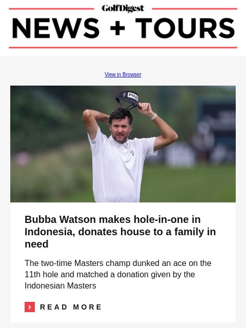 Charley Hull said a win was coming. Three days later she was holding a trophy GolfDigest View in Browser Bubba Watson Bubba Watson makes hole-in-one in Indonesia, donates house to a family in need The