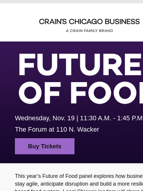 crainliveevents newsletter: What every food business needs to know now