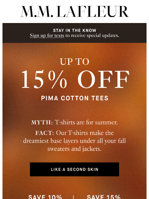 mmlafleur newsletter: UP TO 15% OFF: Your favorite base layers.